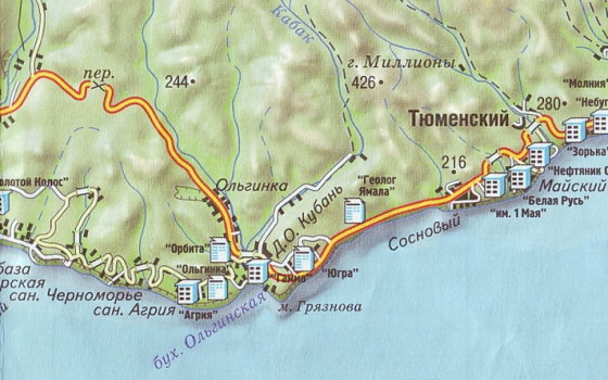 Ольгинка. Карта Туапсинского района